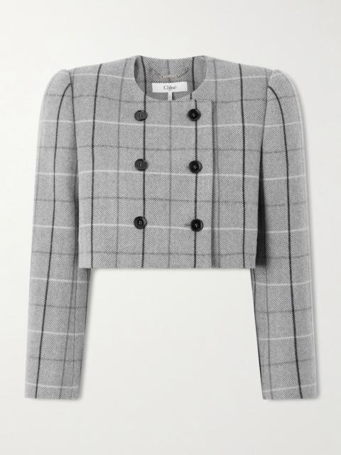 Chloé Cropped double-breasted checked wool jacket Light gray