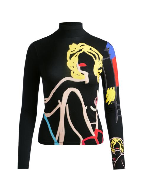 Alice + Olivia A+O X TOM WESSELMANN DELAINA LONG SLEEVE TURTLENECK TOP