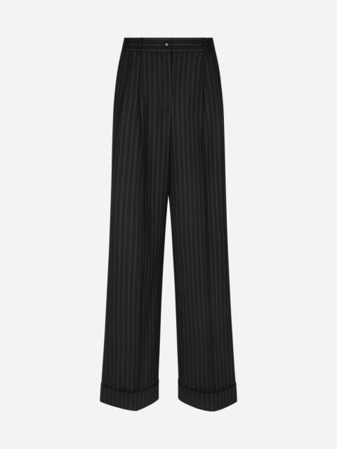 Flared pinstripe wool pants