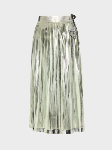 Maison Margiela Pleated Metallic Silk Midi Skirt