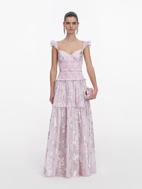 self-portrait Pink Metallic Chiffon Flower Maxi Dress