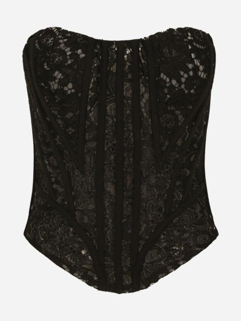 Lace bustier with laces and eyelets