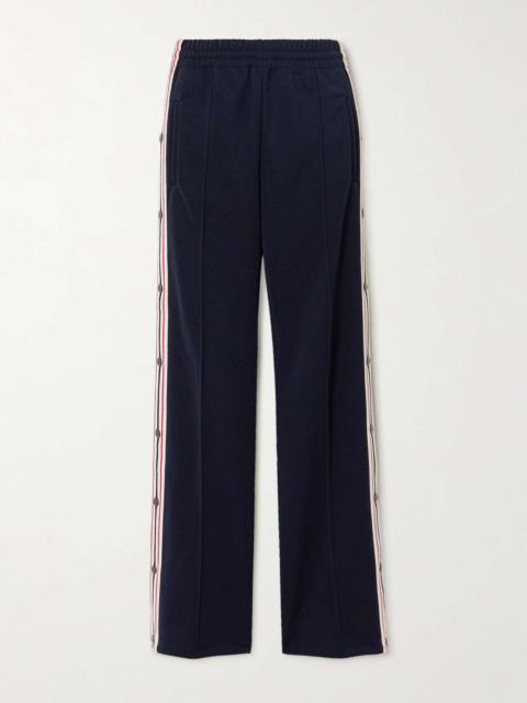 Button-detailed webbing-trimmed jersey wide-leg track pants