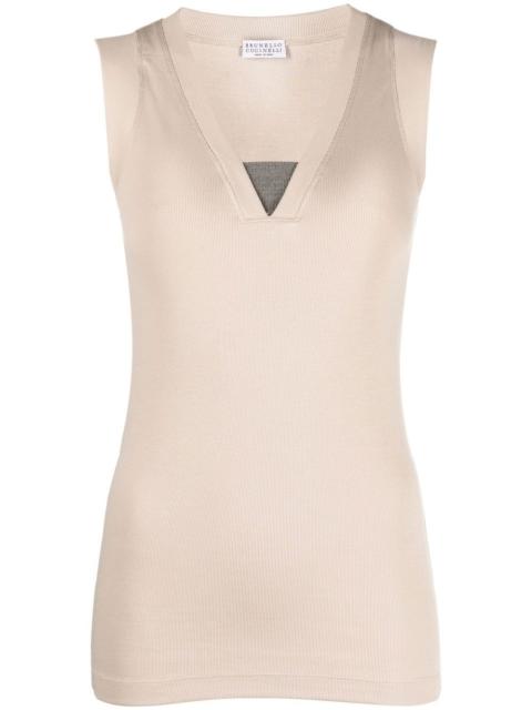 Monili-chain ribbed tank top