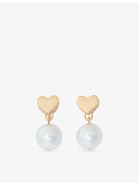 maje Heart Brass And Faux-Pearl Drop Earrings