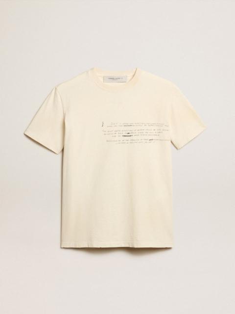 Golden Goose Women’s cotton T-shirt in aged white with embroidered lettering
