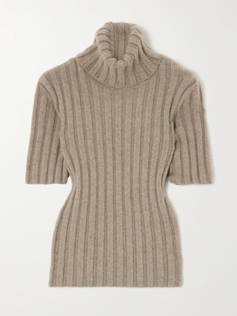 The Row Depinal ribbed cashmere and mohair-blend turtleneck sweater Taupe