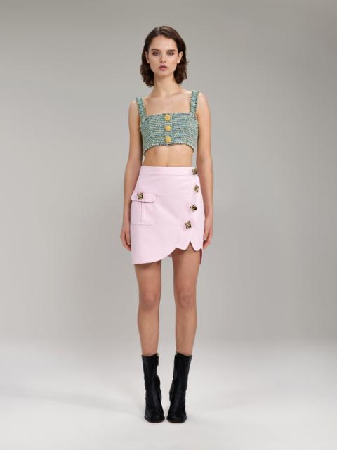 Light Pink Denim Wrap Mini Skirt