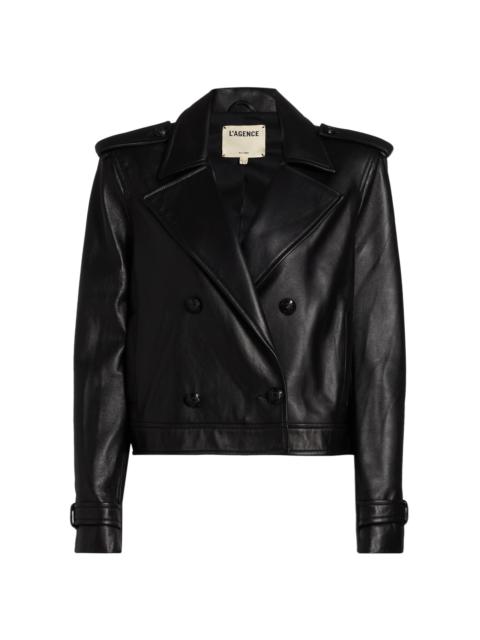 L'AGENCE Women's Xoey Cropped Leather Trench Jacket - Black