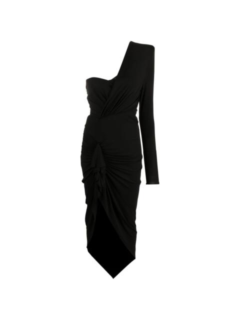 asymmetric ruched one-shoulder dress