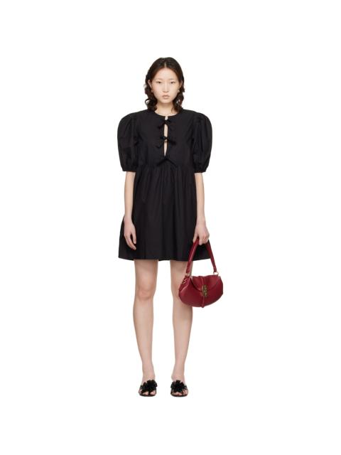 GANNI Black Cotton Poplin Tie String Minidress