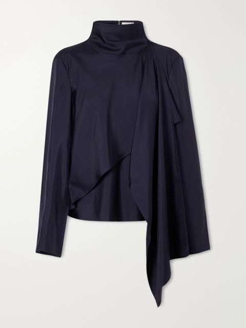 RÓHE Scarf-detailed silk-satin blouse Navy