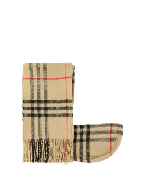Check Wool Cashmere Hooded Scarf Scarves Beige