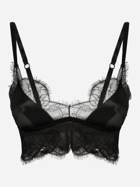 Soft-cup satin bralette with lace detailing