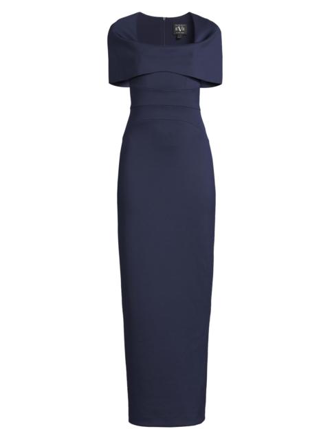 Black Halo Women's Eve Bernice Cape-Sleeve Gown - Pacific Blue