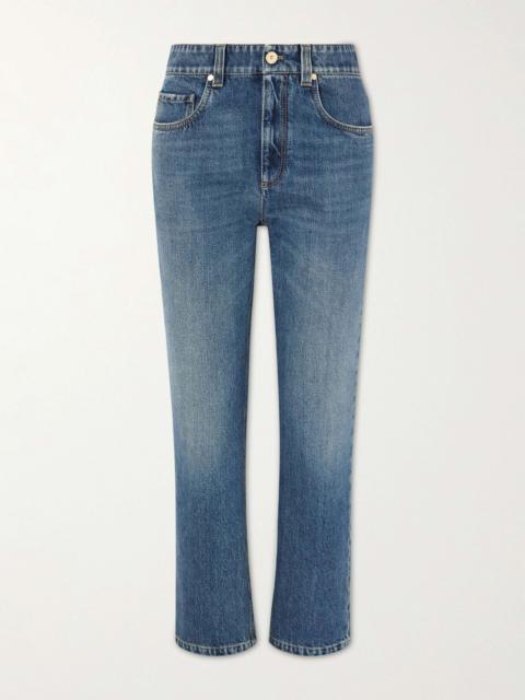 Brunello Cucinelli Cropped bead-embellished straight-leg jeans Light denim