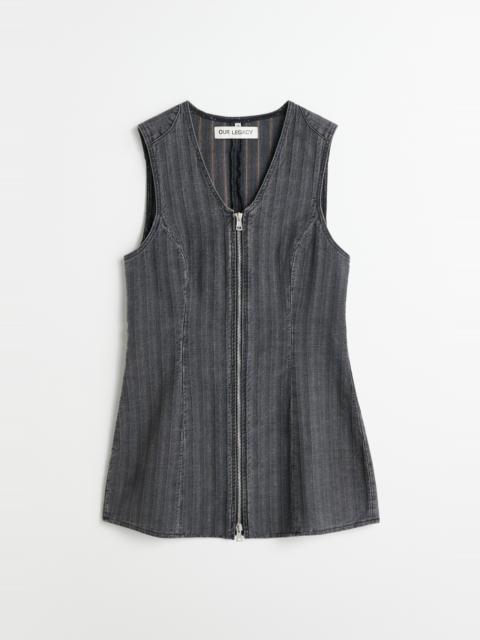 Biker Zip Vest Washed Grey Torino Stripe