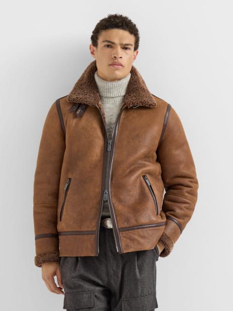 Brunello Cucinelli Vintage-effect shearling aviator jacket