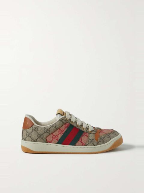GUCCI Screener leather and webbing-trimmed printed coated-canvas sneakers