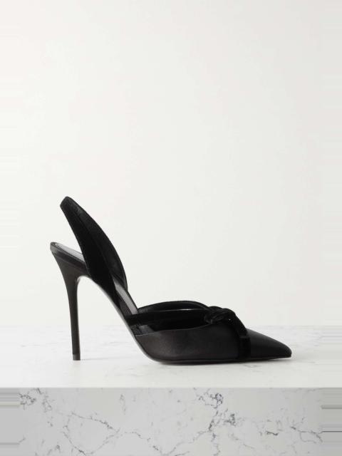 Velvet-trimmed satin slingback pumps