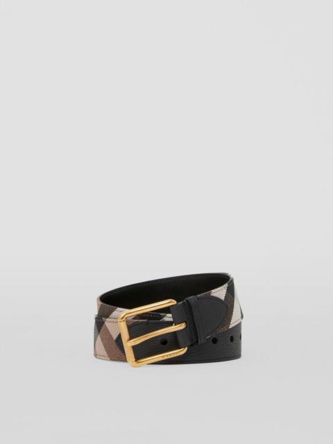 Burberry House Check Cotton and Grainy Leather Belt
