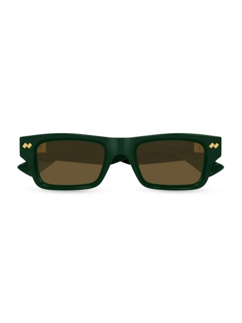Bottega Veneta Men's Bold Ribbon Stud 50MM Square Sunglasses - Green Light Brown