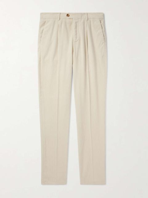 Straight-Leg Pleated Cotton-Corduroy Trousers