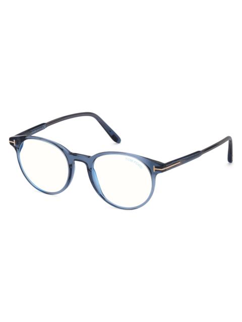 TOM FORD Men's 47MM Round Blue Block Optical Glasses - Shiny Tran