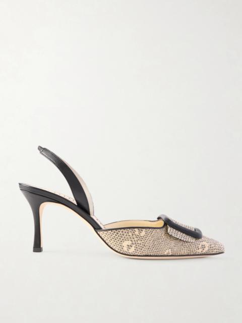Manolo Blahnik Mayslibi 70 Lizard-effect Leather Slingback Pumps