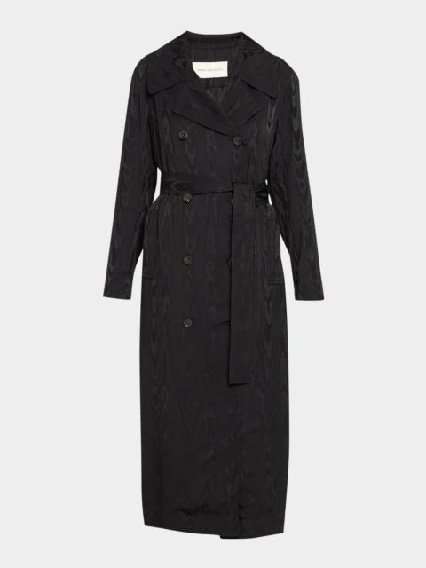 Dries Van Noten Rolana Double-Breasted Moire Satin Belted Trench Coat
