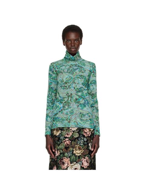 Dries Van Noten Green Paisley Turtleneck