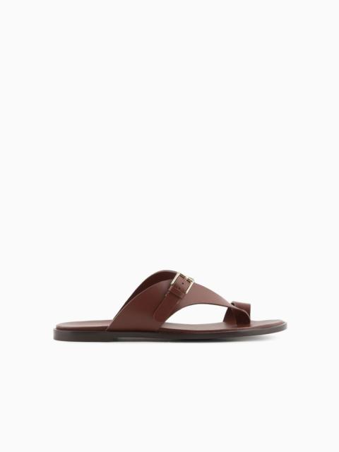 EMPORIO ARMANI Leather flip-flop sandals with buckle