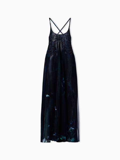 GIORGIO ARMANI LONG DRESS IN EMBROIDERED FABRIC AND PRINTED SILK