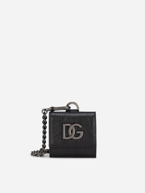 Dolce & Gabbana Matte nappa leather card holder with strap and crossover DG logo