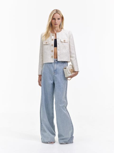 self-portrait Cream Sequin Boucle Jacket