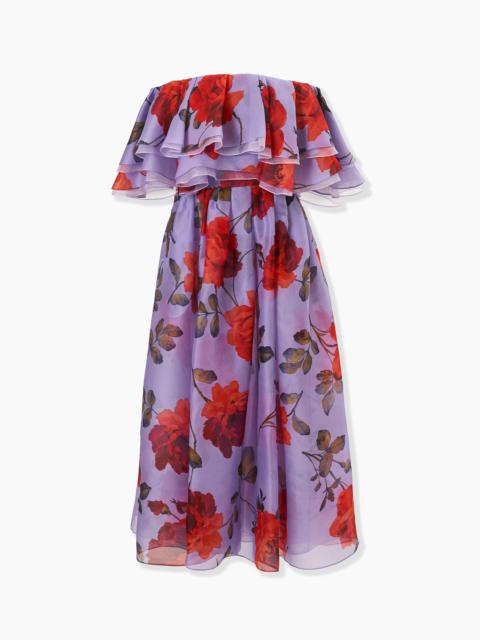 CAROLINA HERRERA Rose-Print Organza Dress with Ruffles
