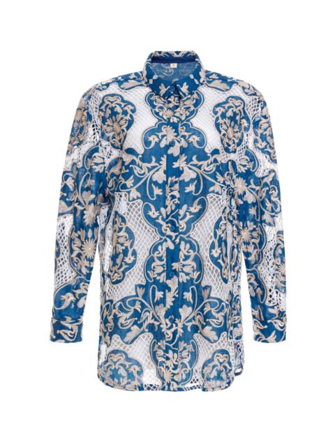 Cecilia Embroidered Line Button-Up Shirt blue