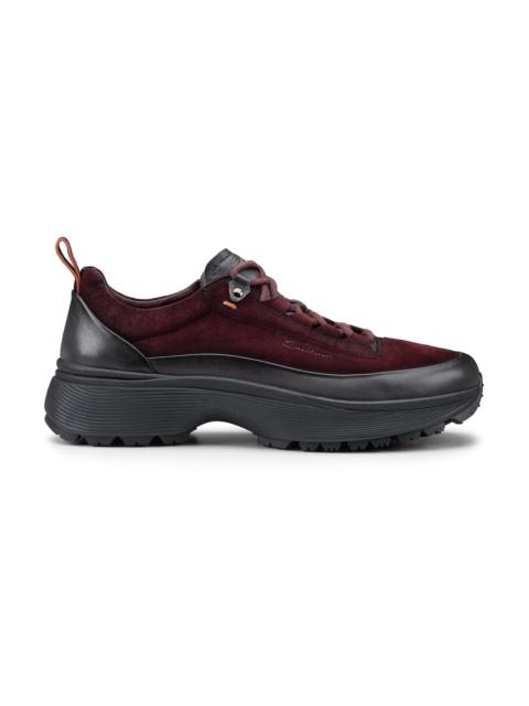Santoni Men's burgundy leather and suede Easy Bounce Mountain sneaker