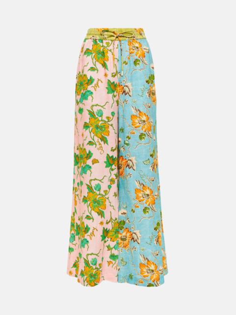 Floral linen wide-leg pants