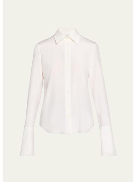Lafayette 148 New York Lace-Trim Organic Silk Georgette Blouse