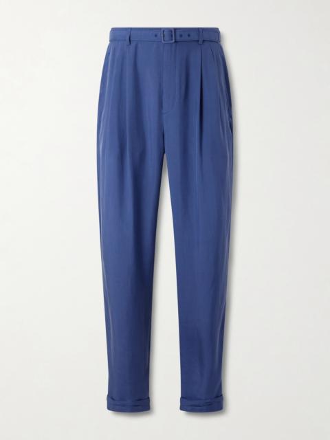 SAINT LAURENT Tapered Belted Pleated Silk Trousers
