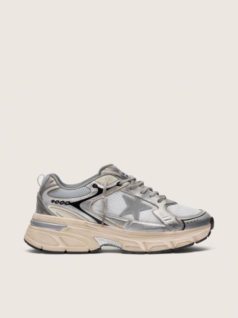Golden Goose Men's Lightstar in gray mesh and silver nappa leather with gray TPU star