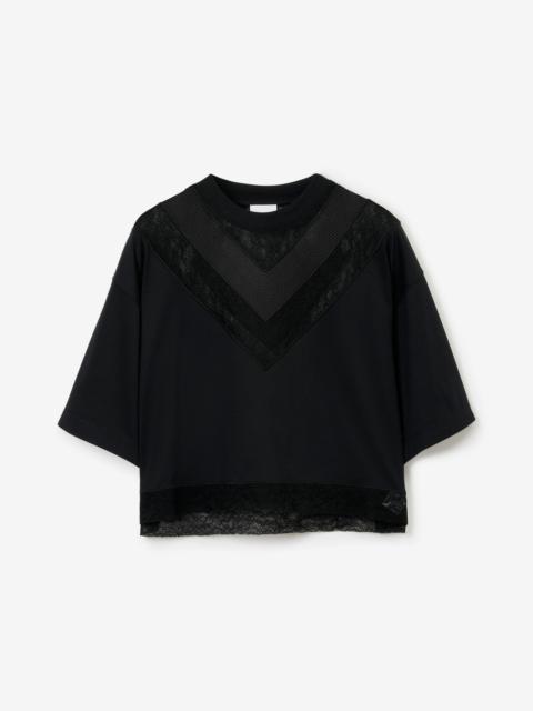 Lace and Mesh Panel Cotton Cropped Top