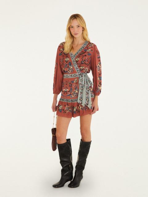 FARM RIO Floral Beauty Tapestry Wrap Mini Dress