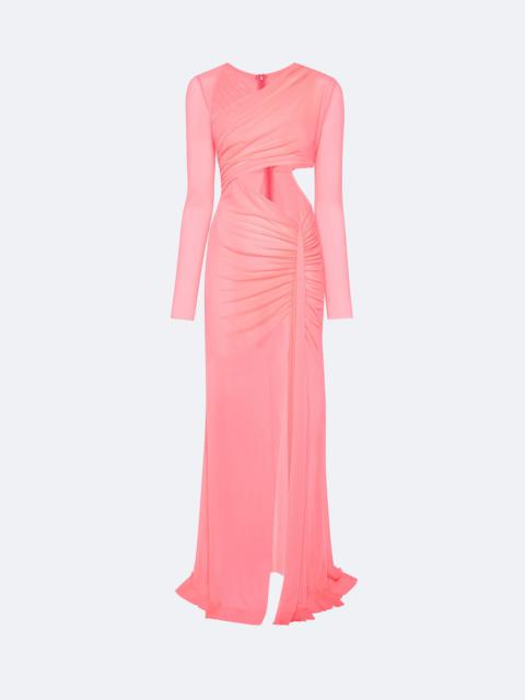 LAPOINTE Mesh Asymmetric Cut Out Ruched Gown