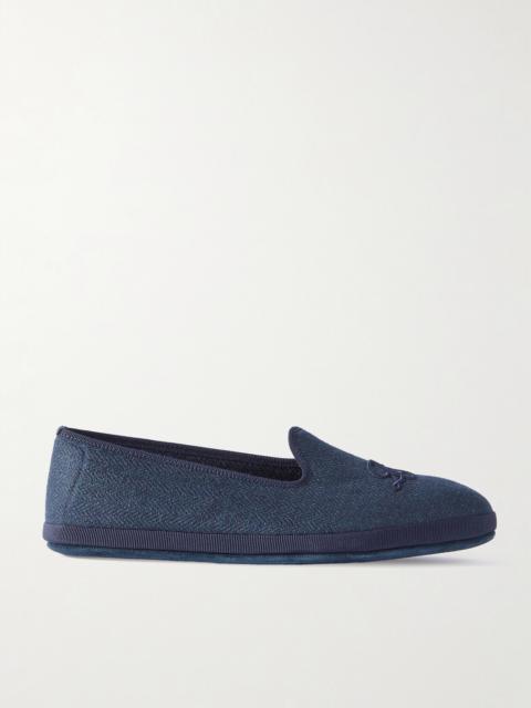 Loro Piana Venice Embroidered Herringbone Cashmere Slippers