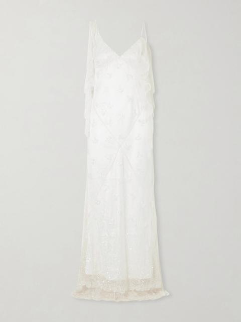 CLIO PEPPIATT Freya embellished draped tulle gown White