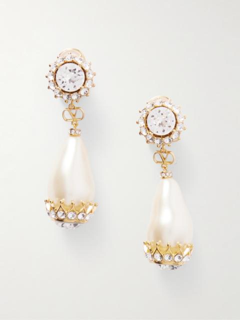 Valentino Gold-tone, Faux Pearl, Crystal And Resin Clip Earrings