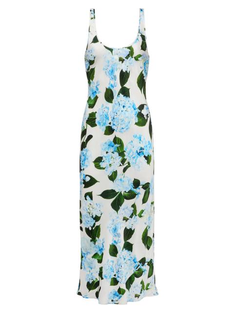 L'AGENCE Women's Akiya Hydrangea-Print Bias-Cut Tank Dress - White Blue