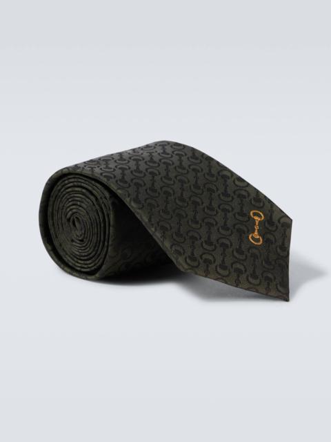 GUCCI Horsebit embroidered silk jacquard tie